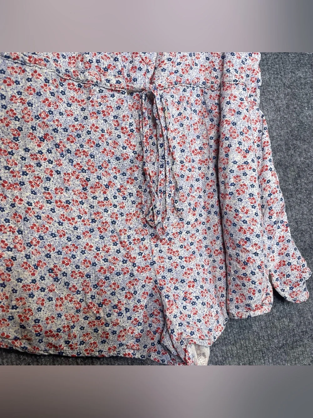 Denim&Supply Womens Small Floral Red White Blue Pocket Romper Adjustable Straps